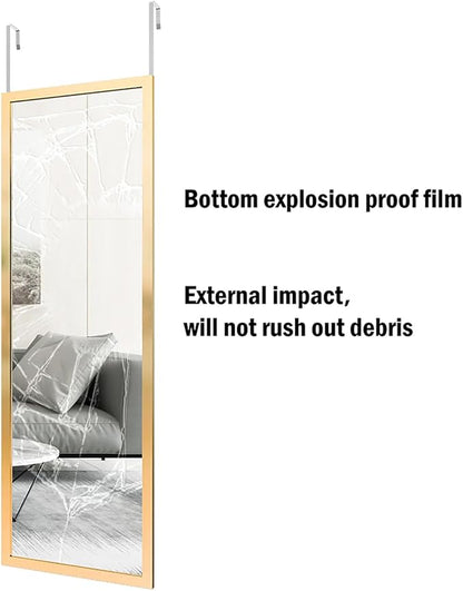 whitebeach Hanging Door Mirror,Full Body Mirror Wall Full Length 44”x16” Gold Wall Mounted Over The Door Bedroom