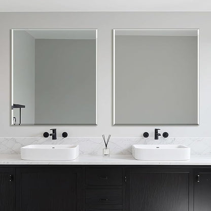 Ruomeng Frameless Mirror for Wall, 40x36 Inch Bathroom Vanity Mirror Farmhouse, Large Rectangle Mirror with Beveled Edge, Tempered Glass, Hangs Horizontally or Vertically