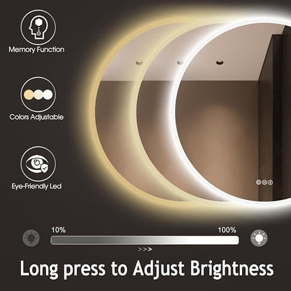 S·BAGNO 32’’ Round Led Bathroom Mirror with Lights, Backlit and Front Lighted, Wall-Mounted Vanity Mirror 3000K/4000K/6500K, Inside Bluetooth Speaker Anti-Fog Dimmable Smart Mirror