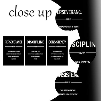 3 Pieces Motivational Canvas Wall Art Perseverance Discipline Consistency Inspirational Quotes Poster Print Positive Wall Decor Artwork for Living Room Workplace Stretched and Framed [60''W x 28''H]