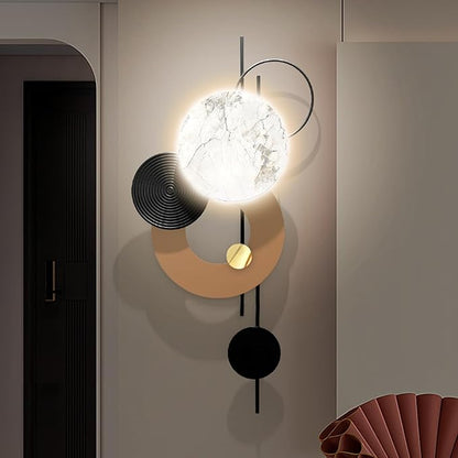Large Metal Wall Decor with Light Modern Metal Wall Art Voice Controlled Luminescence3D Wall Sculptures Wall Hanging Decoration for Living Room Dinning Room Entryway Kitchen Office (19L“x39"W-Light)