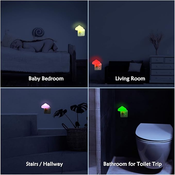 Sensor LED Mushroom Night Lights - 2Pack Plug into Wall 7 Color Changing Mushroom Lamp, Mini Dream Bed Cute Colourful Nightlight for Kids Adults for Bedroom, Bathroom Toilet, Stairs, Hallway Corridor