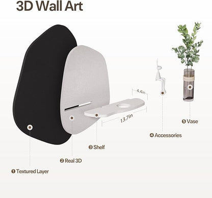Troartos 3D Textured Black and White Abstract Wall Art Decor, Modern Minimalist Artwork for Walls with Vase, Sandstone paintings Wall Decor for Living Room, Dining Room, Hallway, Bedroom, Office
