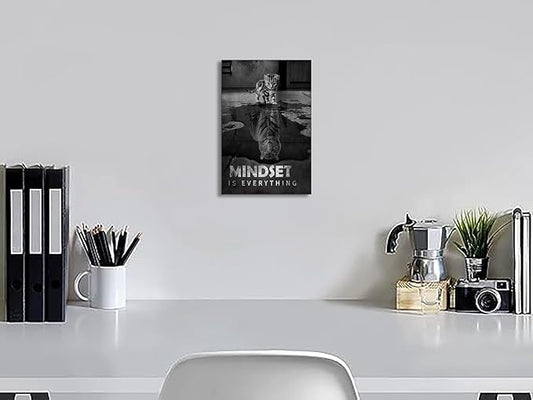 Inspirational Canvas Prints Cat Tiger Wall Art Mindset Pictures Motivational Quotes Animal Poster for Office Decor Framed Ready to Hang 20x30inches