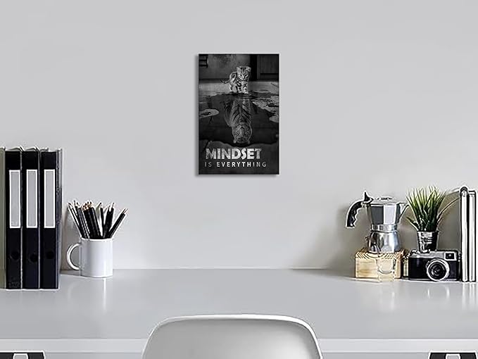 Inspirational Canvas Prints Cat Tiger Wall Art Mindset Pictures Motivational Quotes Animal Poster for Office Decor Framed Ready to Hang 24x36inches