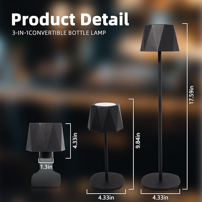 Modern 2-in-1 Table Lamp & Bottle Lamp, Pleated Metal Shade Touch Control Lamp | Adjustable Height, Warm Light & RGB, Stepless Dimming, Anti-Tip Design,Triangle,Black