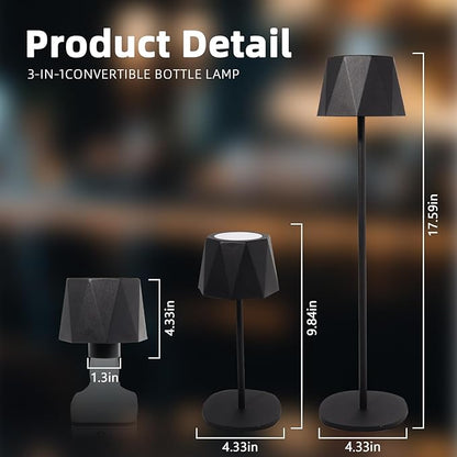 Modern 2-in-1 Table Lamp & Bottle Lamp, Pleated Metal Shade Touch Control Lamp | Adjustable Height, Warm Light & RGB, Stepless Dimming, Anti-Tip Design,Triangle,Black