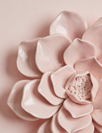 SEINHIJO Ceramic Flower Wall Decor 3D Wall Art Sculpture Modern Art Gift for Bedroom Living Room Home Office Pink 7.1 Inch