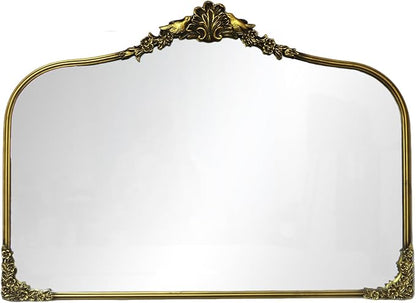 Antique Baroque Vintage Vanity Mirror 25x36Inch, Gold with Ornate Antique Frame, Arched Vintage Wall Mirror for Living Room, Fireplace, Entryway