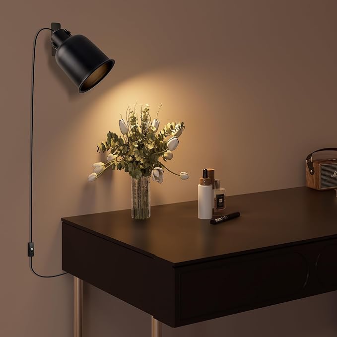 Aisilan Plug-in Wall Sconce Lighting, Adjustable Wall Light for Bedroom Bedside, Modern Indoor Wall Sconce for Reading with Cord, Easy Install 7W 3000K Bulb for Living Room Hallway