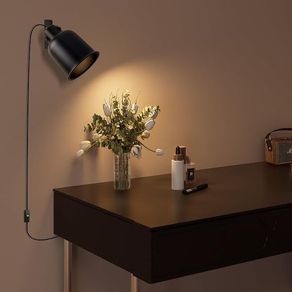 Aisilan Plug-in Wall Sconce Lighting, Adjustable Wall Light for Bedroom Bedside, Modern Indoor Wall Sconce for Reading with Cord, Easy Install 7W 3000K Bulb for Living Room Hallway