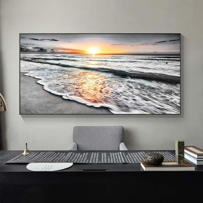 Bamdeya Canvas Wall Art Living Room Black and White Wall Decor Beach Prints Pictures for Bedroom Wall Décor Ocean Posters Room Décor Office paintings Sea Sunset Decorations Framed 20x40inches
