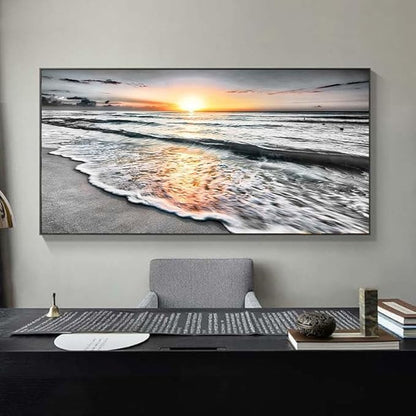 Bamdeya Canvas Wall Art Living Room Black and White Wall Decor Beach Prints Pictures for Bedroom Wall Décor Ocean Posters Room Décor Office paintings Sea Sunset Decorations Framed 20x40inches