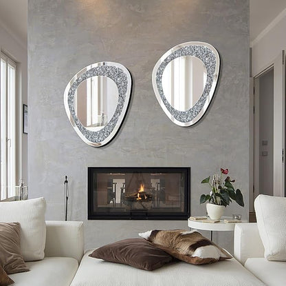 DMDFIRST Modern Irregular Shaped Wall Mirror – 21.6x16 Inch Decorative Oval Diamond Decor Mirror for Living Room, Bedroom, Bathroom, Entryway