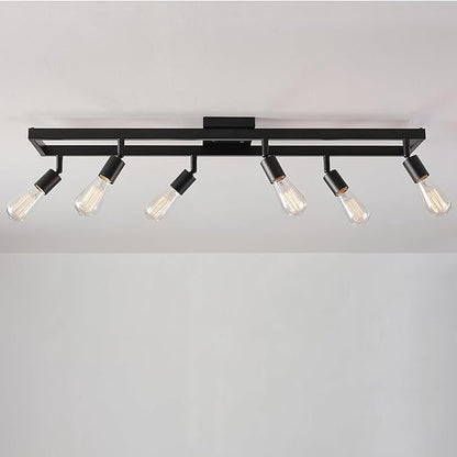 Globe Electric 59811 6-Light Adjustable Track Lighting, Matte Black Industrial Farmhouse Rectangular Frame, Pivoting Heads, E26 Base, Dimmable Ceiling Track Fixture