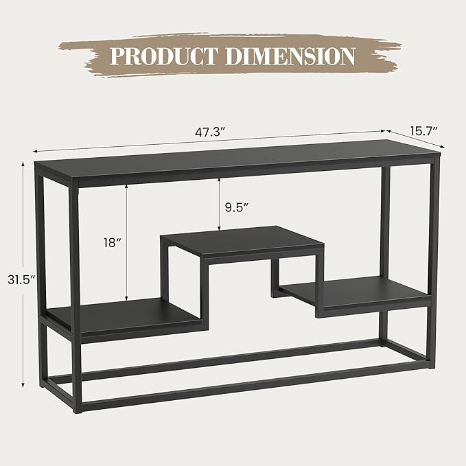 YOUDENOVA TV Stand for TVs up to 55 Inch, TV Console Table with 3-Tier Open Storage Shelves, Modern Industrial Entertainment Center for Living Room, Bedroom, Black