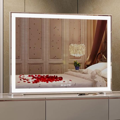 ANYHI Large Vanity Mirror with Light, 36.2" x 26.8" Hollywood Lighted Vanity Mirror, 10X Magnification, Smart Touch Control, 3 Color Modes, Memory Function, Tabletop or Wall Mount, Silver
