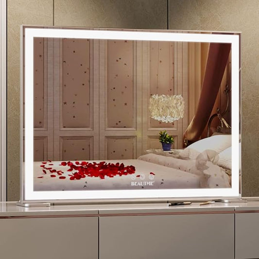 ANYHI Large Vanity Mirror with Light, 36.2" x 26.8" Hollywood Lighted Vanity Mirror, 10X Magnification, Smart Touch Control, 3 Color Modes, Memory Function, Tabletop or Wall Mount, Silver