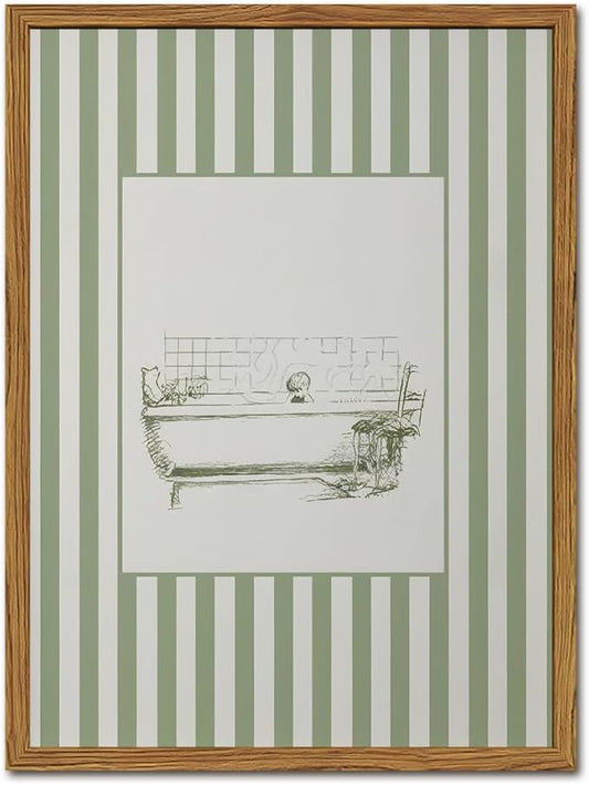 Funny Kids Bathroom Wall Art Cute Boy in Bathtub Wall Decor Picture, Eclectic Child Nursery Bathroom Poster Canvas Prints painting for Restroom 12x16 inch Wood Framed