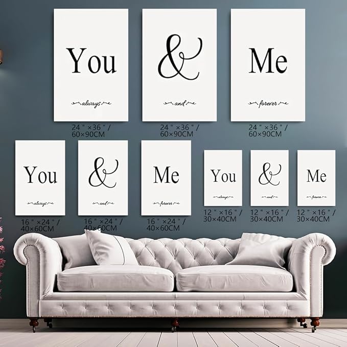 GUBIYU Black and White Love Canvas Poster - You and Me Word Art for Bedroom Wall Decor - Aesthetic Gift for Girls, Farmhouse Corridor Decoration - 16"x24"