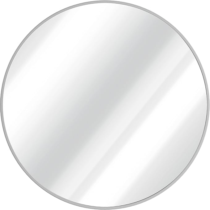 HBCY Creations Medium Round Mirror, Silver 30 inch Wall Mirror for Entryway, Bathroom, Living Room and More, Modern Minimalist Mirror for Both Rustic and Boho Design and Decor