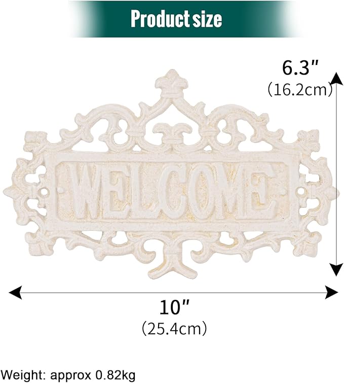 Sungmor Cast Iron Welcome Sign – Vintage Style Decorative Wall Plaque – Ornate Scroll Design for Porch, Entryway, Garden or Fence – Outdoor Wall Hanging Sign, Rustic Metal Home Decor