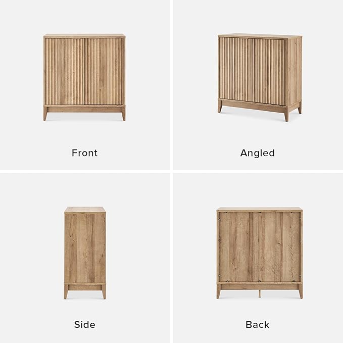 mopio Brooklyn Fluted Storage Cabinet, Modular Accent Buffet Sideboard with Adjustable Shelf, FSC Certified 50lb Load Modern Farmhouse Wood Credenza for Dining, Living Room, Entryway (Oak, Set of 3)