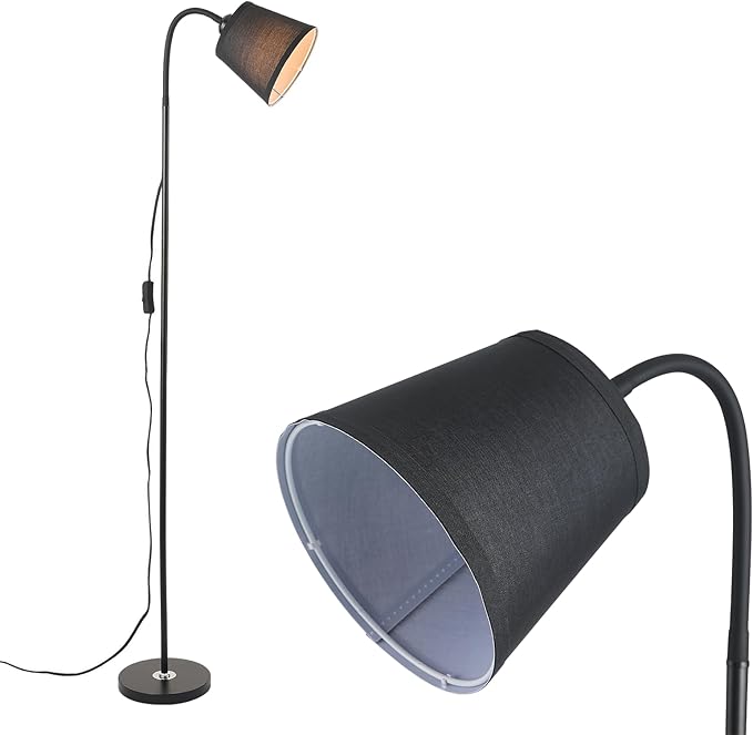 Floor Lamp, Industrial Metal Floor Lamps for Living Room with Adjustable Bendable 2 in 1 Reading Table Lamps for Living Room Bedroom Office (B+Black Shade)