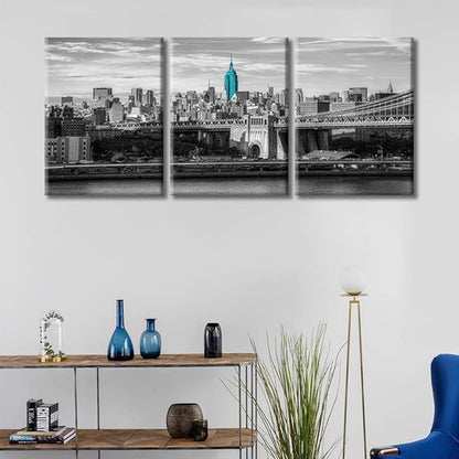 TUMOVO 3 Panels New York USA Downtown Skyline Modern Home Decor Skyscrapers City Skyline Pictures Canvas Wall Art for Bedroom, Living Room, Office. Framed Ready to Hang (36" Wx16 H)