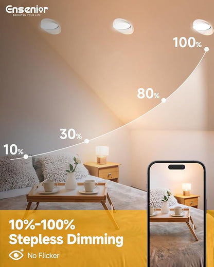 Ensenior 4 Pack 6 inch Gimbal Led Recessed Light, 5CCT 2700K-5000K, 360°+90° Rotatable, Dimmable, Aluminum, CRI90+, 1300LM 12W 120V, Eyeball Recessed Lighting, Directional Can Light, ETL&FCC