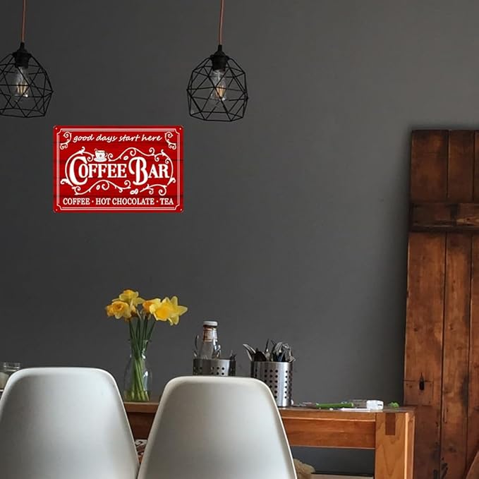 Vintage Metal Sign - Coffee & Tea Bar Decor - Christmas & Hot Cocoa Station - 8 x 12 Inch