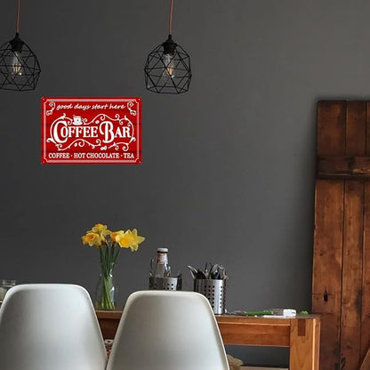 Vintage Metal Sign - Coffee & Tea Bar Decor - Christmas & Hot Cocoa Station - 8 x 12 Inch