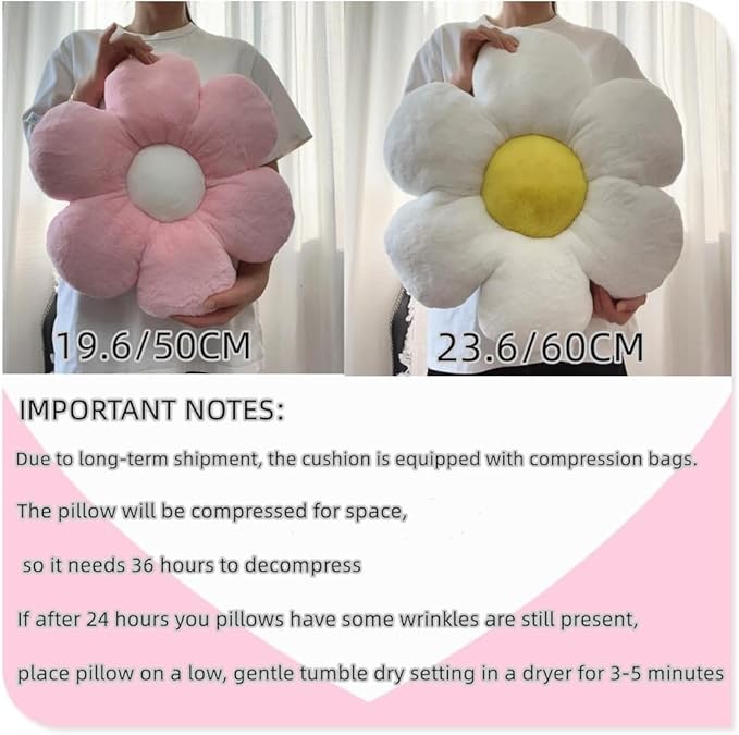 Daisy Shaped Throw Pillow - 15.7In Plush Cute Flower Seating Cushion for Sofa Couch Bed