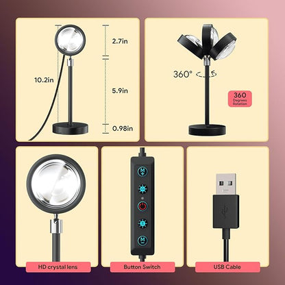 Sunset Lamp Projector Led Lights with Remote ,APP Push Button Control Night Light RGB Lights Sun Sunlight Sunrise Lamp 360° Rotation Mood Lighting Home/Room Decor Gifts for Women,Desktop Multicolor