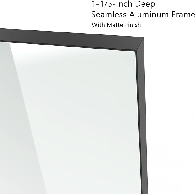 VocalStar 16 x 24 Inch Black Bathroom Mirror for Wall, Square Corner Rectangle Black Metal Framed Bathroom Vanity Mirror Modern Farmhouse, 1/4-inch Shatterproof Glass | Ultra-Flush Hanging
