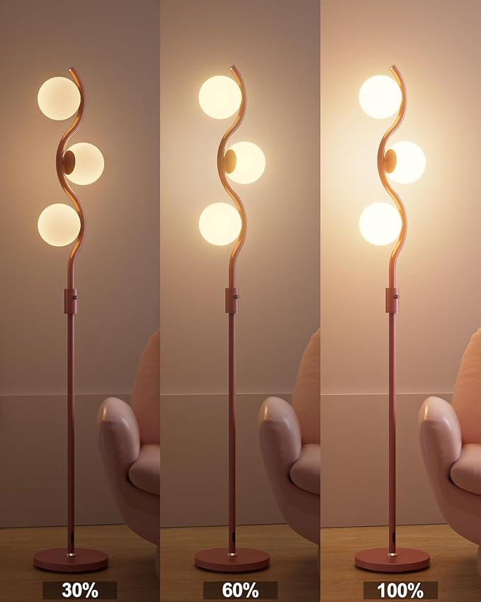 Lightdot 60IN Dimmable Pink Floor Lamp Mid Century Standing Lamps with 3Pcs 3000K Warm White Bulbs Included Dimmable Globe Modern Tall Lamp with 5Lbs Heavy Base for Bedroom/Sofa Beside/Corner Decor