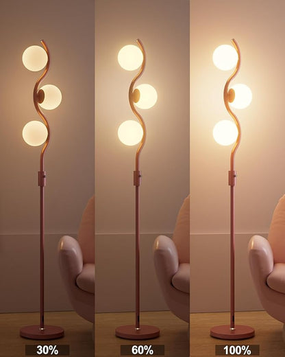 Lightdot 60IN Dimmable Pink Floor Lamp Mid Century Standing Lamps with 3Pcs 3000K Warm White Bulbs Included Dimmable Globe Modern Tall Lamp with 5Lbs Heavy Base for Bedroom/Sofa Beside/Corner Decor