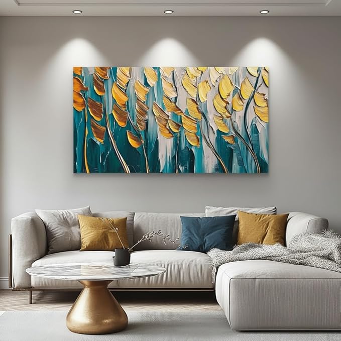 Iallbin Abstract Canvas Wall Art, Large Wall Art for Living Room, for Wall Modern Paintings Wall Decor Living Room (Abstract, Yellow and Blue, 58L x 29W)