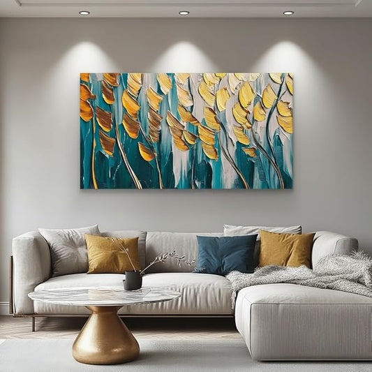 Iallbin Abstract Canvas Wall Art, Large Wall Art for Living Room, for Wall Modern Paintings Wall Decor Living Room (Abstract, Yellow and Blue, 58L x 29W)