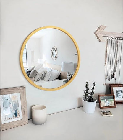 JJUUYOU Wall Mirror 24 Inch Round Wall Mirror for Bathroom Antique Circular Mirrors Washroom Wall Decor Wood Frame Mirrors for Living Room Bedroom Dorm Decorative