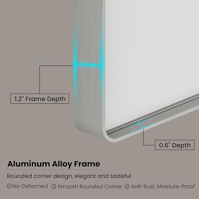 JISOSO Brushed Nickel Bathroom Mirror 72x36 Inch, Brushed Silver Metal Frame Mirror Wall Mounted, Rounded Rectangle Bathroom Vanity Mirror, Tempered Glass, Anti-Rust, Horizontal/Vertical