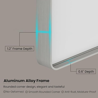 JISOSO Brushed Nickel Bathroom Mirror 72x36 Inch, Brushed Silver Metal Frame Mirror Wall Mounted, Rounded Rectangle Bathroom Vanity Mirror, Tempered Glass, Anti-Rust, Horizontal/Vertical