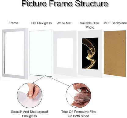 HEART ART 10x10 White Picture Frames set of 9, Display Photos 6x6 with Mat or 10 x 10 without Mat, Gallery Wall Frames Set