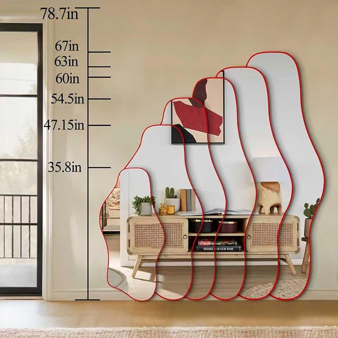 Irregular Tempered Glass Mirror, 47.2"x24" Asymmetrical Wall Mirror, Modern Abstract Frameless Mirrors for Living Room Bathroom Bedroom Hallway Entryway, Horizontal or Vertical Hanging