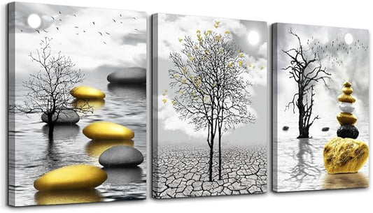 TTHYUEWS Canvas Wall Art For Living Room Modern Inspiration Wall Decor For Bedroom Office Wall Decoration Black And White Painting Yellow Landscape Wall Pictures Prints Artwork Home Decor 3 Piece
