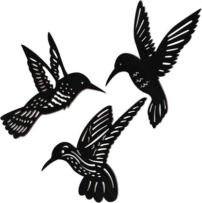 3 Pieces Wood Hummingbird Wall Art Decor 9 Inch Hummingbird Wall Decorations Black Bird Outdoor Art Hanging for Garden Balcony Fence Indoor Kitchen Modern Farmhouse Rustic Home Bedroom Office