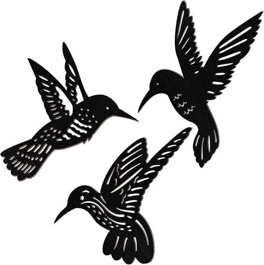 3 Pieces Wood Hummingbird Wall Art Decor 9 Inch Hummingbird Wall Decorations Black Bird Outdoor Art Hanging for Garden Balcony Fence Indoor Kitchen Modern Farmhouse Rustic Home Bedroom Office
