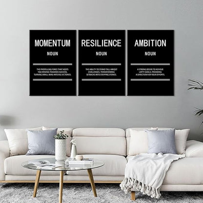 WYJZDZQ8 Ambition Momentum Resilience 3 Panel Inspirational Wall Art Motivational Canvas Print Poster Picture Painting Modern Inspiring Artwork for Home Living Room Office Wall Decor [60''Wx 28''H]
