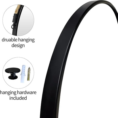 POZINO Large Round Hanging Mirror, Circle Wall Mirror with Rope, 30 Inch Black Frame Farmhouse Mirror for Bathroom Bedroom Living Room Entryway Home Decor