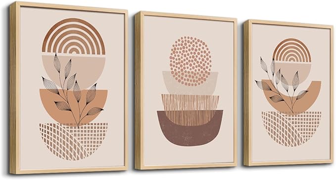 Boho Canvas Wall Art - Living Room, Bedroom, Kitchen & Office - Minimalist Natural Wood Framed Wall Paintings